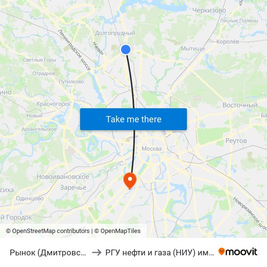 Рынок (Дмитровское шоссе) to РГУ нефти и газа (НИУ) им. И. М. Губкина map