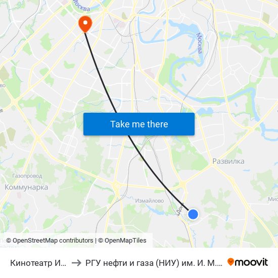 Кинотеатр Искра to РГУ нефти и газа (НИУ) им. И. М. Губкина map