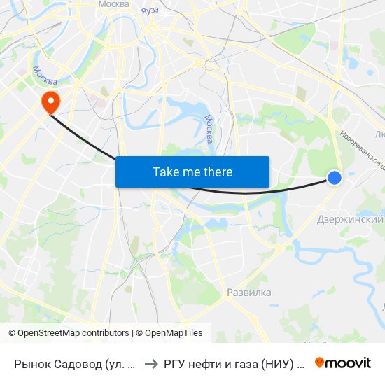 Рынок Садовод (ул. Верхние Поля) to РГУ нефти и газа (НИУ) им. И. М. Губкина map