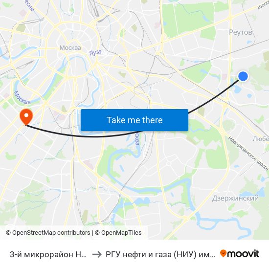 3-й микрорайон Новокосина to РГУ нефти и газа (НИУ) им. И. М. Губкина map