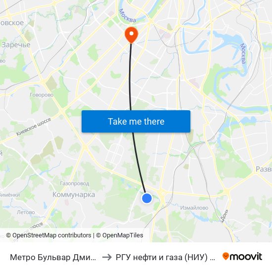 Метро Бульвар Дмитрия Донского to РГУ нефти и газа (НИУ) им. И. М. Губкина map