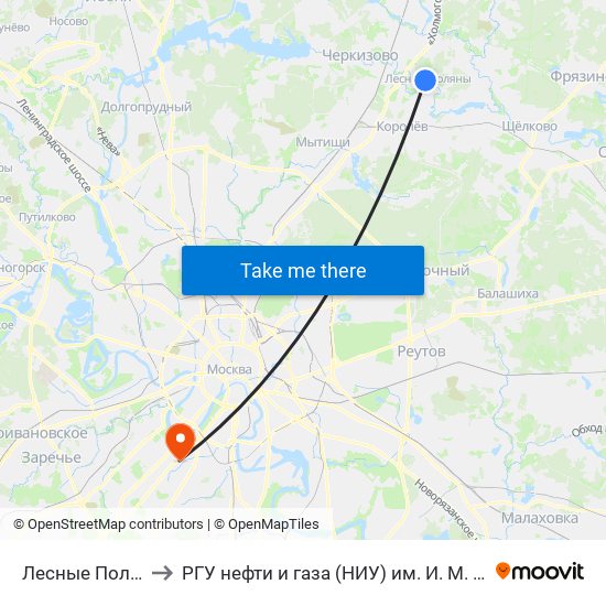 Лесные Поляны to РГУ нефти и газа (НИУ) им. И. М. Губкина map