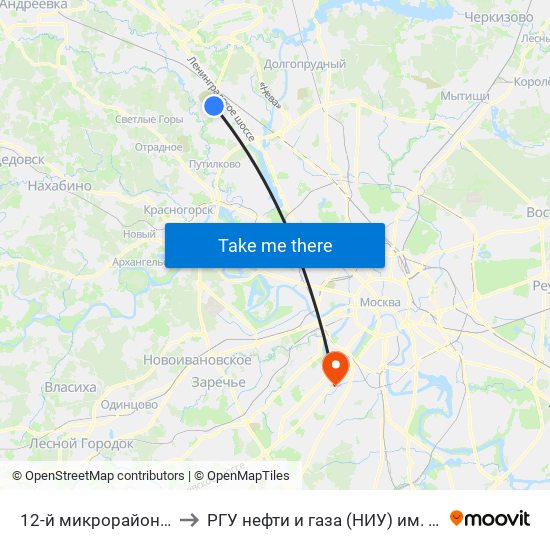 12-й микрорайон Куркина to РГУ нефти и газа (НИУ) им. И. М. Губкина map