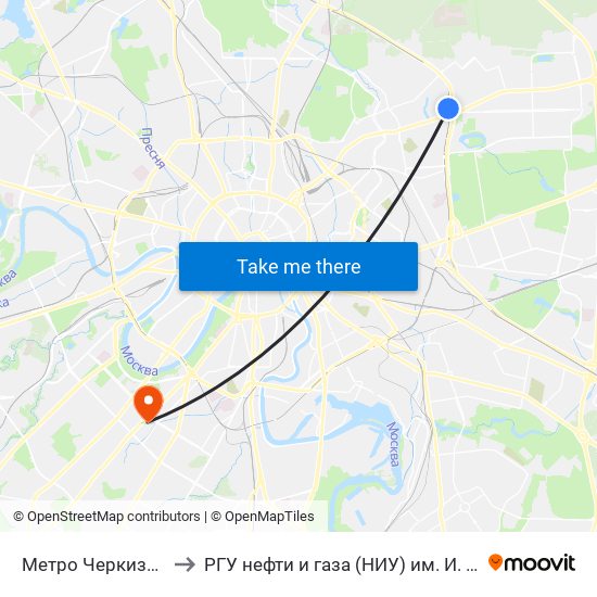 Метро Черкизовская to РГУ нефти и газа (НИУ) им. И. М. Губкина map