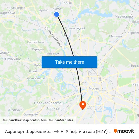 Аэропорт Шереметьево - терминал В to РГУ нефти и газа (НИУ) им. И. М. Губкина map