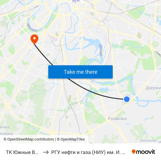 ТК Южные Ворота to РГУ нефти и газа (НИУ) им. И. М. Губкина map