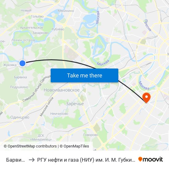 Барвиха to РГУ нефти и газа (НИУ) им. И. М. Губкина map