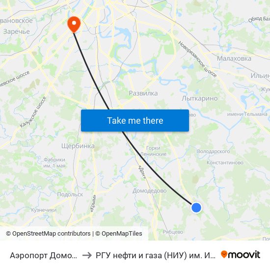 Аэропорт Домодедово to РГУ нефти и газа (НИУ) им. И. М. Губкина map