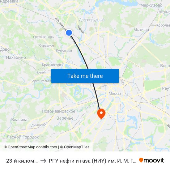 23-й километр to РГУ нефти и газа (НИУ) им. И. М. Губкина map