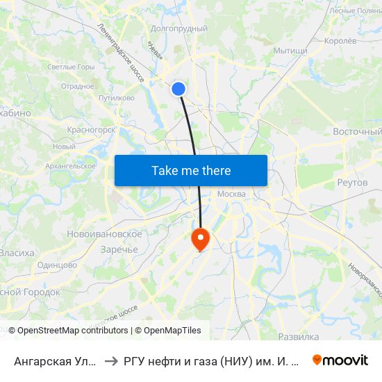 Ангарская Улица, 6 to РГУ нефти и газа (НИУ) им. И. М. Губкина map