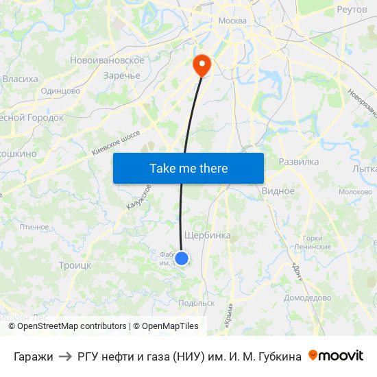 Гаражи to РГУ нефти и газа (НИУ) им. И. М. Губкина map