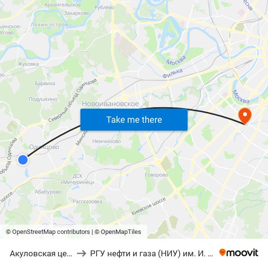 Акуловская церковь to РГУ нефти и газа (НИУ) им. И. М. Губкина map