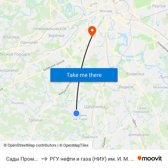 Сады Прометей to РГУ нефти и газа (НИУ) им. И. М. Губкина map