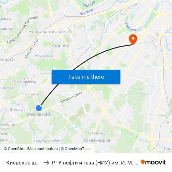 Киевское шоссе to РГУ нефти и газа (НИУ) им. И. М. Губкина map