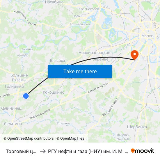 Торговый центр to РГУ нефти и газа (НИУ) им. И. М. Губкина map