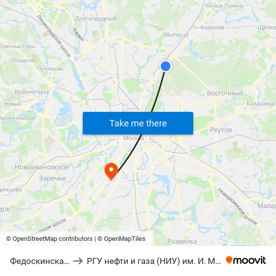 Федоскинская Ул. to РГУ нефти и газа (НИУ) им. И. М. Губкина map