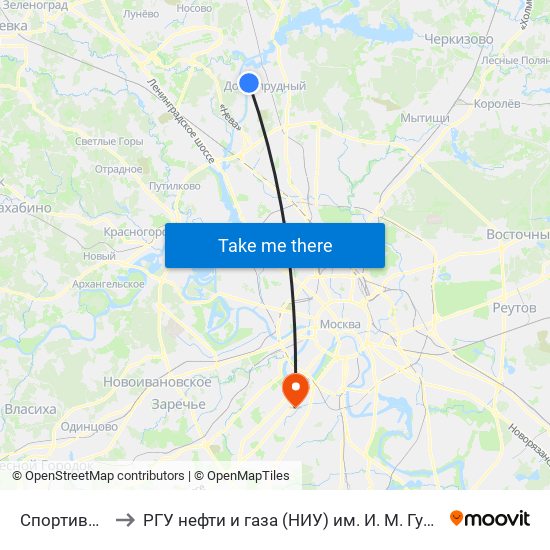 Спортивная to РГУ нефти и газа (НИУ) им. И. М. Губкина map