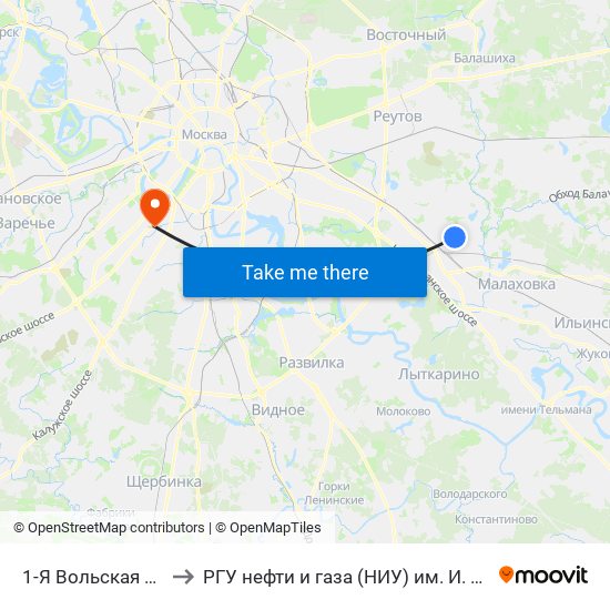 1-Я Вольская Ул., 17 to РГУ нефти и газа (НИУ) им. И. М. Губкина map