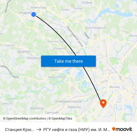 Станция Крюково to РГУ нефти и газа (НИУ) им. И. М. Губкина map