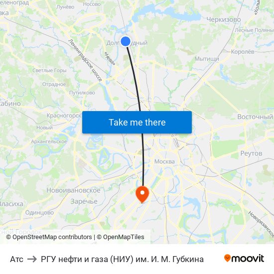 Атс to РГУ нефти и газа (НИУ) им. И. М. Губкина map