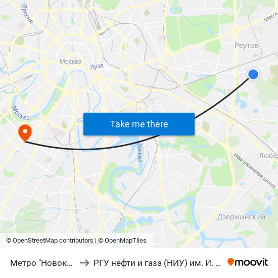 Метро "Новокосино" to РГУ нефти и газа (НИУ) им. И. М. Губкина map