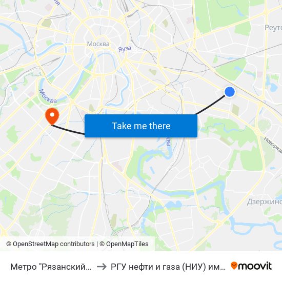 Метро "Рязанский Проспект" to РГУ нефти и газа (НИУ) им. И. М. Губкина map