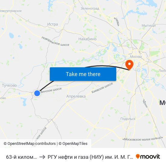 63-й километр to РГУ нефти и газа (НИУ) им. И. М. Губкина map