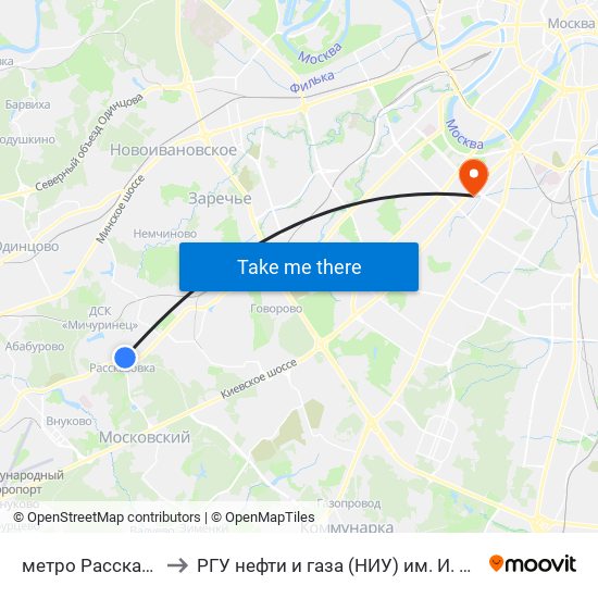 метро Рассказовка to РГУ нефти и газа (НИУ) им. И. М. Губкина map