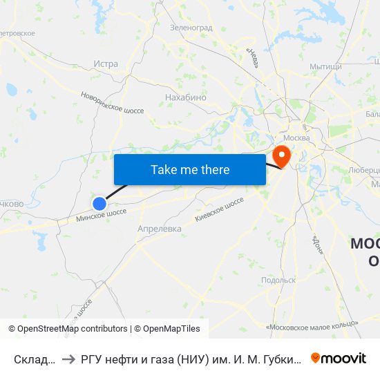 Склады to РГУ нефти и газа (НИУ) им. И. М. Губкина map
