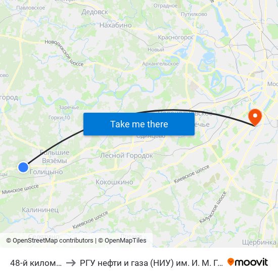 48-й километр to РГУ нефти и газа (НИУ) им. И. М. Губкина map