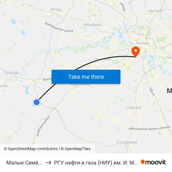 Малые Семёнычи to РГУ нефти и газа (НИУ) им. И. М. Губкина map