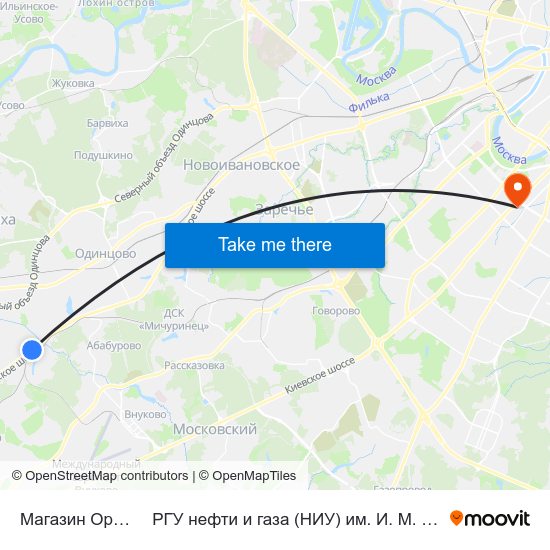 Магазин Орешек to РГУ нефти и газа (НИУ) им. И. М. Губкина map