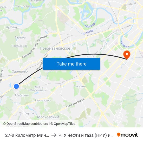 27-й километр Минского шоссе to РГУ нефти и газа (НИУ) им. И. М. Губкина map