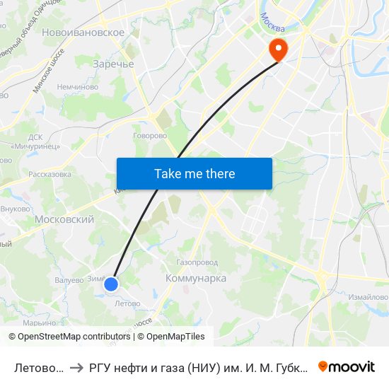 Летово-1 to РГУ нефти и газа (НИУ) им. И. М. Губкина map