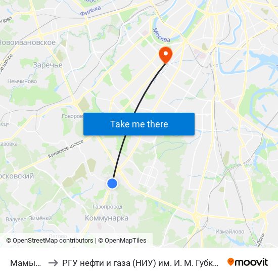 Мамыри to РГУ нефти и газа (НИУ) им. И. М. Губкина map