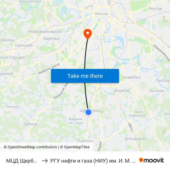 МЦД Щербинка to РГУ нефти и газа (НИУ) им. И. М. Губкина map