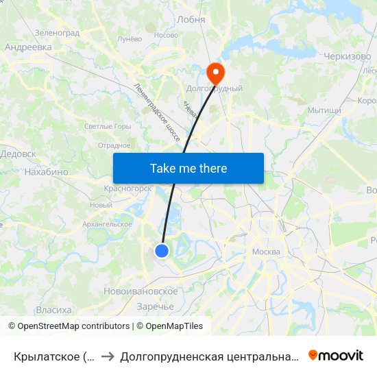 Крылатское (Krylatskoe) to Долгопрудненская центральная городская больница map