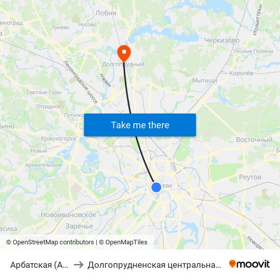 Арбатская (Arbatskaya) to Долгопрудненская центральная городская больница map