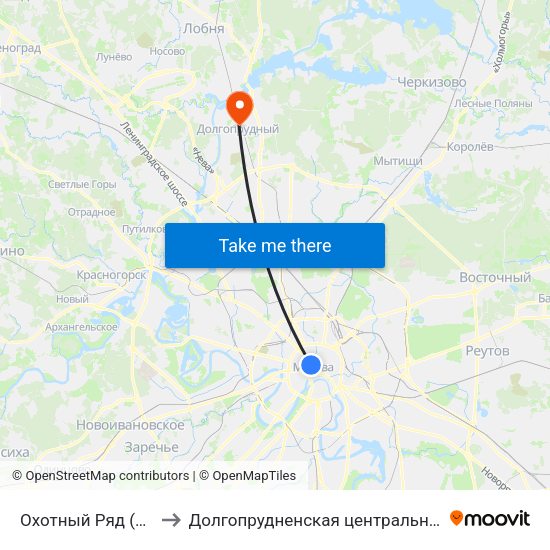 Охотный Ряд (Okhotny Ryad) to Долгопрудненская центральная городская больница map