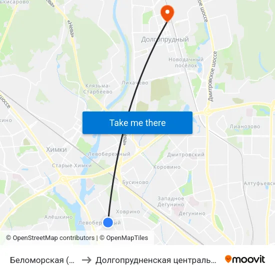 Беломорская (Belomorskaya) to Долгопрудненская центральная городская больница map