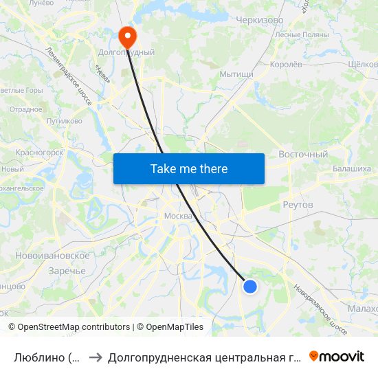 Люблино (Lyublino) to Долгопрудненская центральная городская больница map