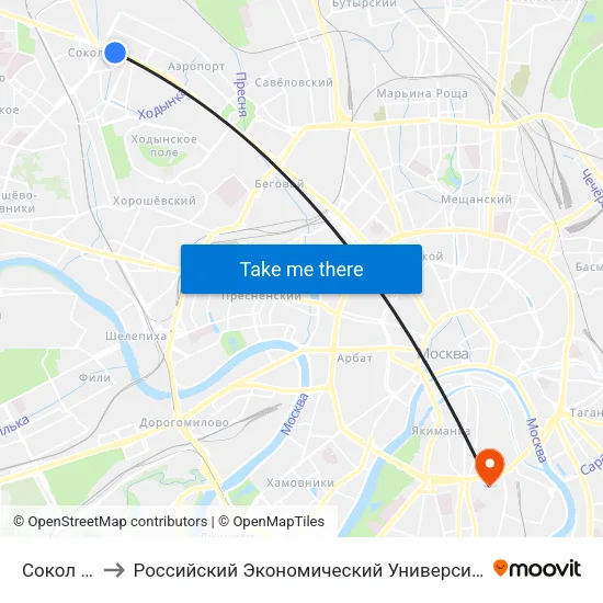 Сокол (Sokol) to Российский Экономический Университет имени Г. В. Плеханова map