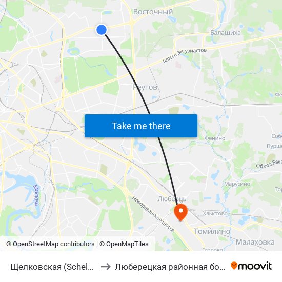 Щелковская (Schelkovskaya) to Люберецкая районная больница №2 map