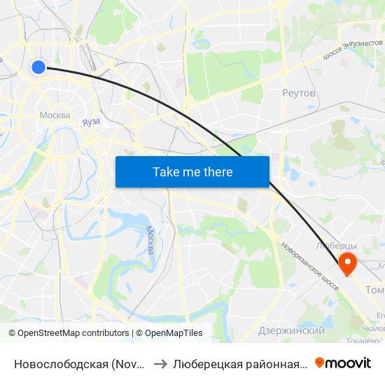 Новослободская (Novoslobodskaya) to Люберецкая районная больница №2 map