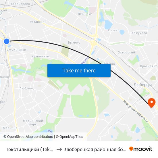 Текстильщики (Tekstilschiki) to Люберецкая районная больница №2 map
