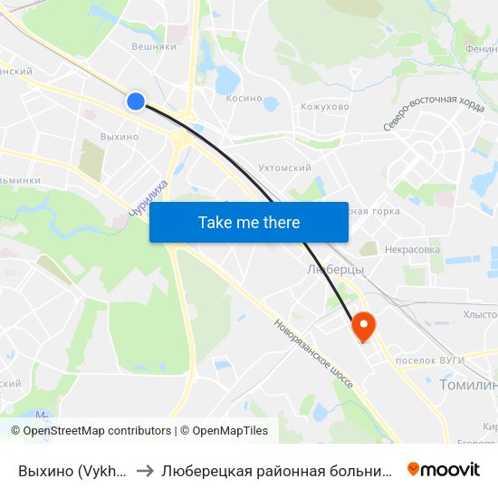 Выхино (Vykhino) to Люберецкая районная больница №2 map