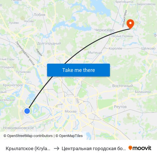 Крылатское (Krylatskoe) to Центральная городская больница map