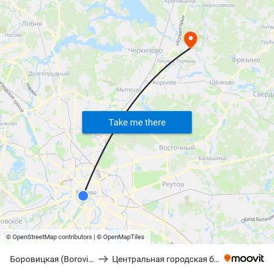 Боровицкая (Borovitskaya) to Центральная городская больница map