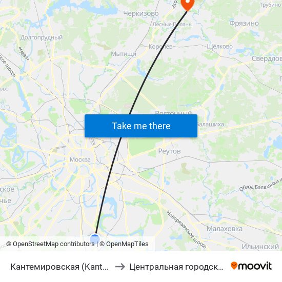 Кантемировская (Kantemirovskaya) to Центральная городская больница map