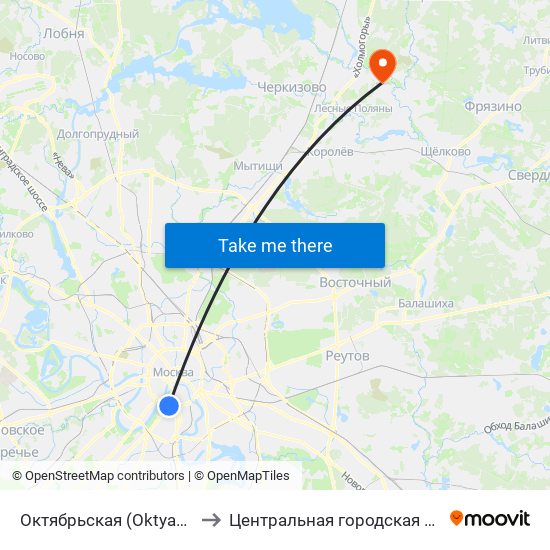 Октябрьская (Oktyabrskaya) to Центральная городская больница map